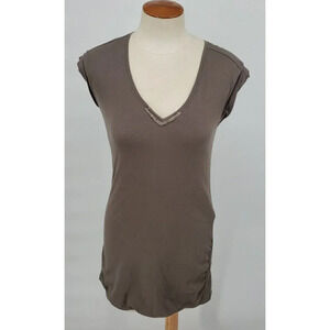 Rivamonti  Olive Green Italy V-Neck Cuffed Sleeveless Mini Summer Dress Size Med
